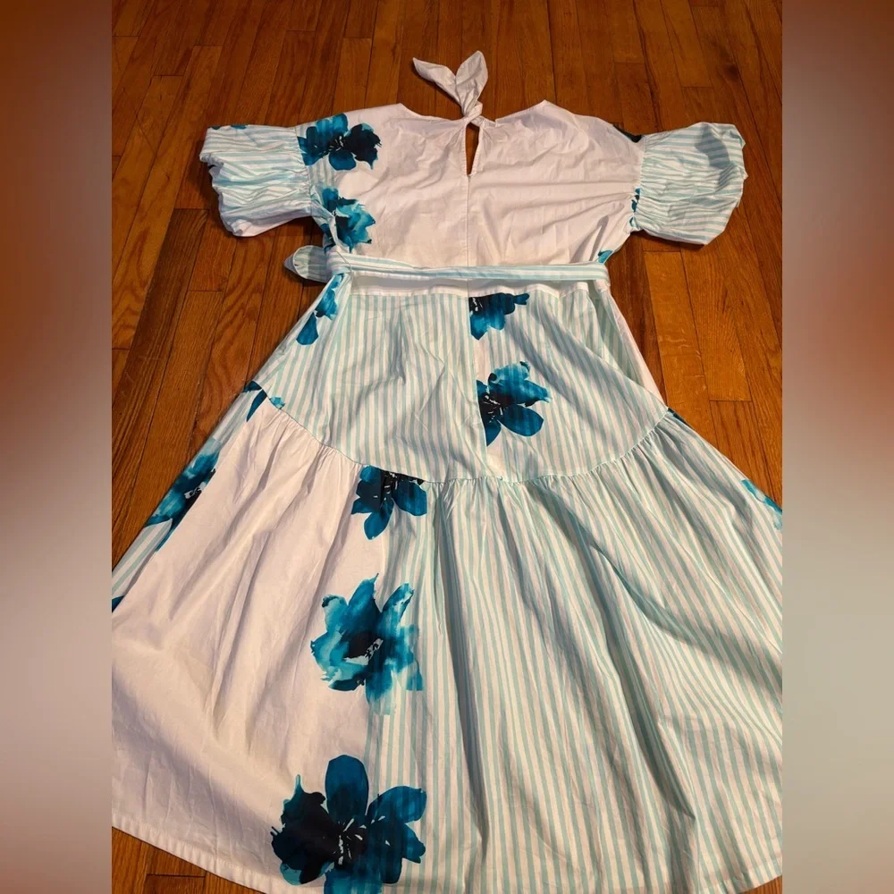 C. Wonder by Christian Siriano XL Striped Floral Puff Sleeve Dress - Picture 9 of 9